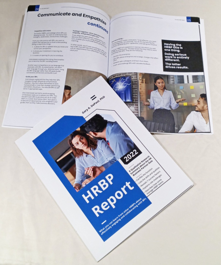 Photograph of the paperback version of the HRBP Report